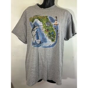 Vtg Men's XL Y2K Florida Graphic Tee Tourist Travel Animal Beach Retro Surf NASA